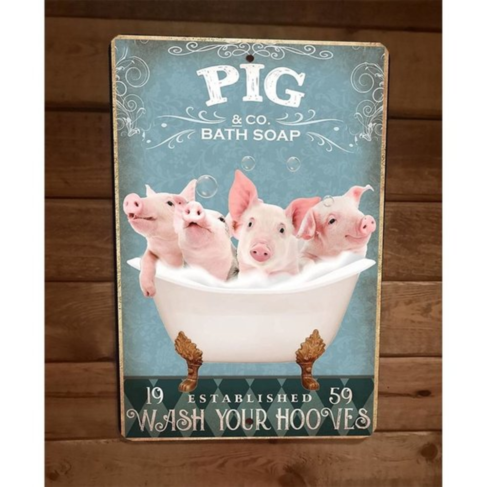 Pig Swine Bath Soap 8x12 Metal Wall Sign‎ Animal Poster